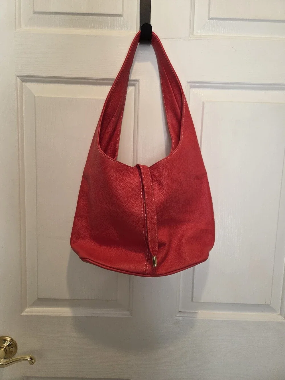 Laggo Red Pebbled Leather Hobo Bag